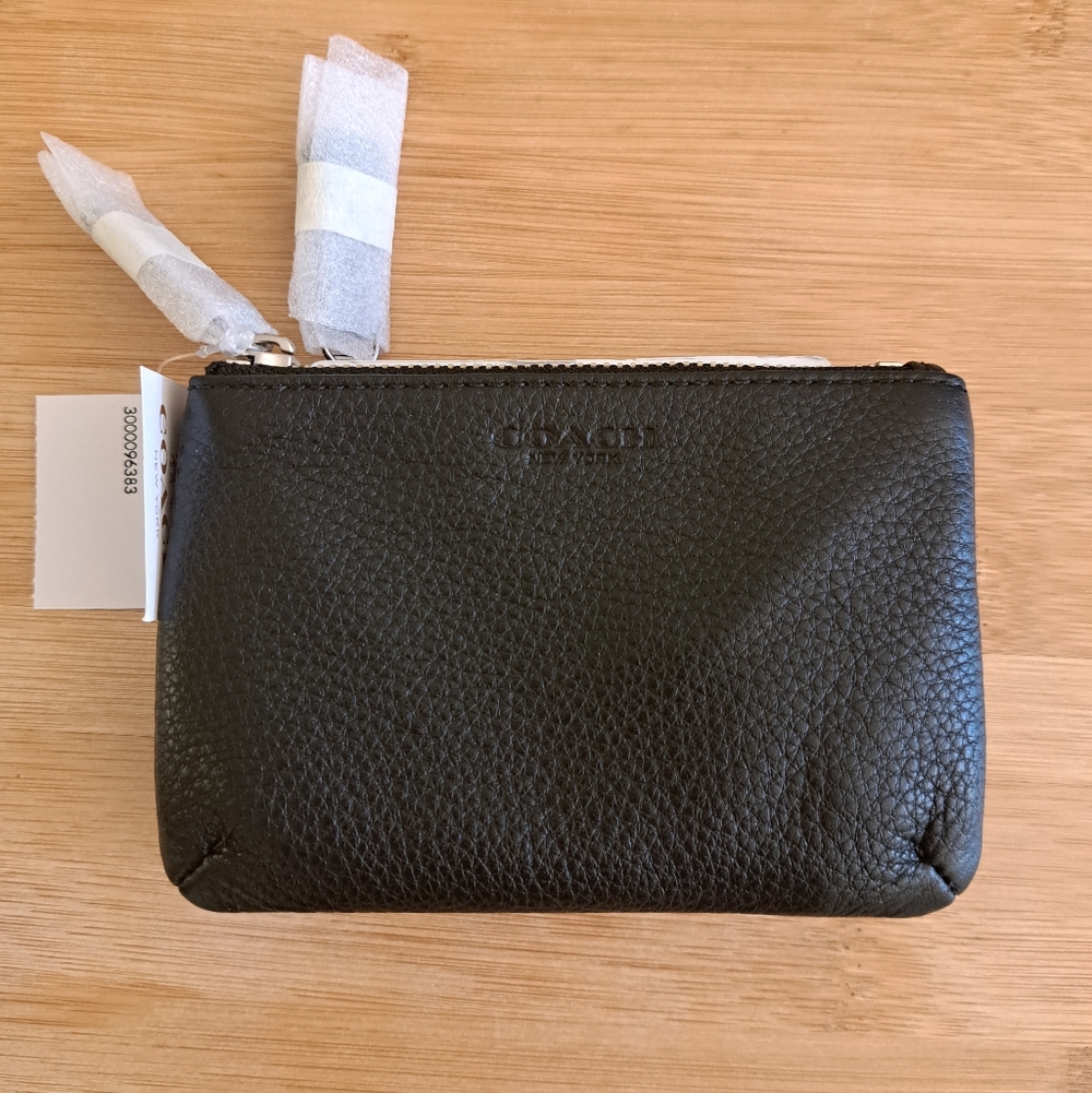 🔥NWT, COACH Park Pebbled Leather Double Gusset Zip Coin Wallet In Black, Silver - Picture 10 of 13